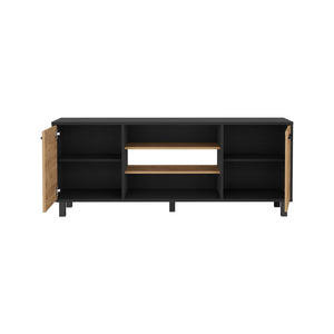 English Elm Tv Stand modern media console for TVs up to 65" with two cabinets, three open shelves, sturdy design Brown 66.53 L x 19.29 W x 5.91 H B097132985