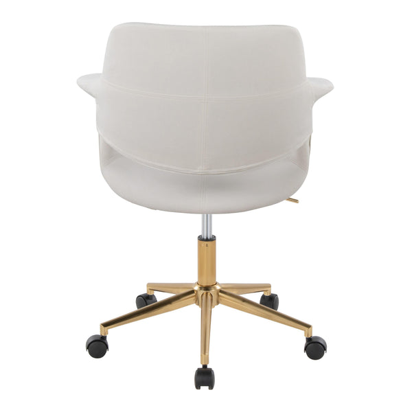 English Elm Vintage Mid-Century Office Chair by LumiSource — Gold Metal Base, Velvet Upholstery, Swivel Comfort Cream B202P223928