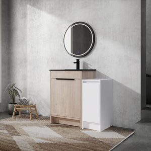English Elm 36 Inch Freestanding Bathroom Vanity With Black Sink, Soft-Close Doors & Ample Storage Solutions W999S00303