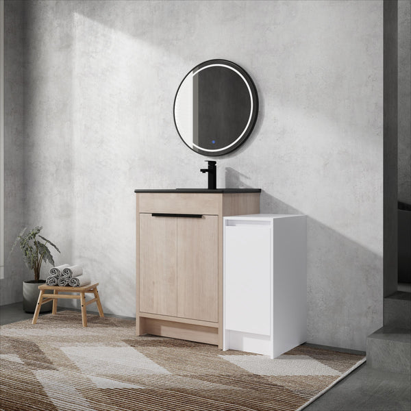 English Elm 36 Inch Freestanding Bathroom Vanity With Black Sink, Soft-Close Doors & Ample Storage Solutions W999S00303