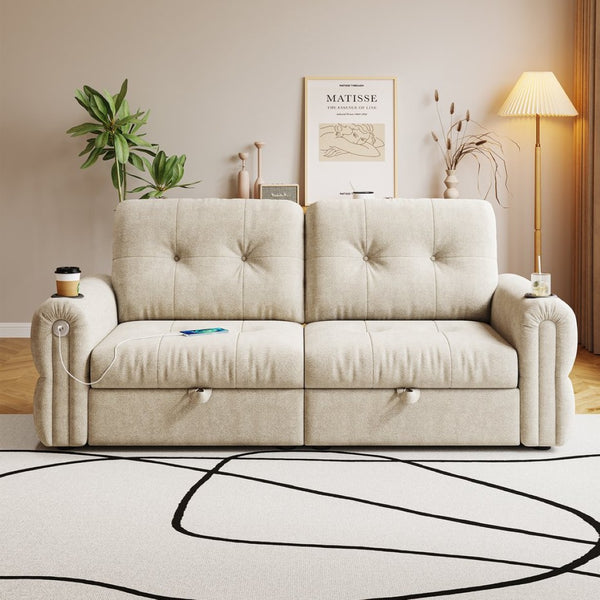 English Elm It Chenille Convertible Sleeper Loveseat with Steel Frame for Compact Living Spaces W3820S00018