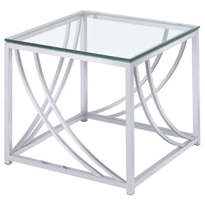 English Elm Brianne Modern Chrome Square End Table With Clear Glass Top - Versatile Accent Piece For Any Room B062P328642
