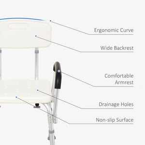 English Elm HOMCOM Adjustable Shower Chair with Removable Armrests, Lightweight Aluminum Bath Bench, Anti-Slip Seat W2225P173932