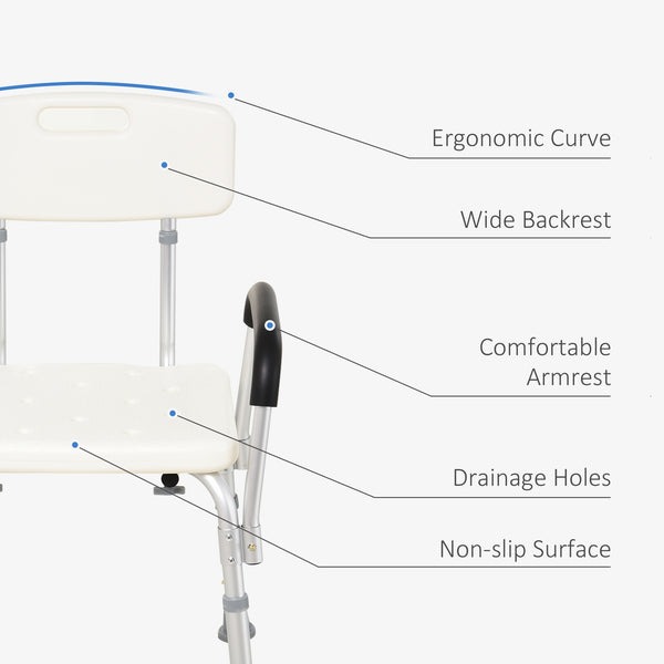 English Elm HOMCOM Adjustable Shower Chair with Removable Armrests, Lightweight Aluminum Bath Bench, Anti-Slip Seat W2225P173932