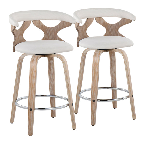 English Elm Gardenia Contemporary 26" Fixed-Height Swivel Counter Stool with Padded Fabric Seat and Chrome FootrestGardenia Contemporary 26" Fixed-Height Swivel Counter Stool with Padded Fabric Seat and Chrome Footrest Cream B202S00292