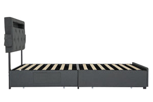 English Elm Twin Storage Platform Bed with Rgb Led Headboard Usb Charging and Four Drawers W1960P175562