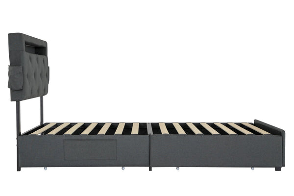 English Elm Twin Storage Platform Bed with Rgb Led Headboard Usb Charging and Four Drawers W1960P175562
