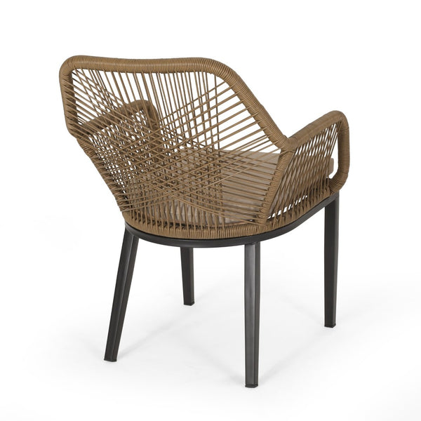 English Elm Outdoor Wicker Patio Chairs Set of 2 with Iron Frame for Deck or Garden Lounging N769P334783A