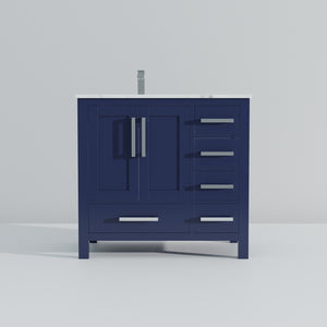 English Elm Navy 36" Bath Vanity with Carrara Marble Top & Chrome Faucet, Soft-Close Drawers, Spacious Storage B2731P259053