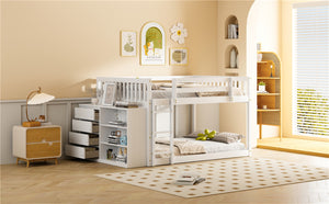 English Elm Full Over Bunk Bed with Four Drawers Three Shelves Pine and Mdf Kids Frame White LT000267AAK-1