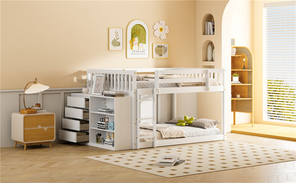 English Elm Full Over Bunk Bed with Four Drawers Three Shelves Pine and Mdf Kids Frame White LT000267AAK-1