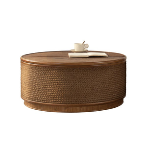 English Elm Flower-shaped Rattan Coffee Table Boho Woven Design with Hidden Lift Top Storage W3081P464721