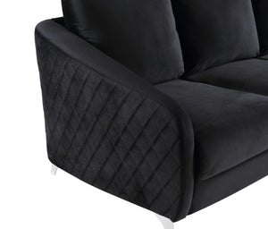 English Elm Livia Velvet Accent Armchair Tufted Diamond Stitching Chrome Legs Glam Seating Black B2749P413385