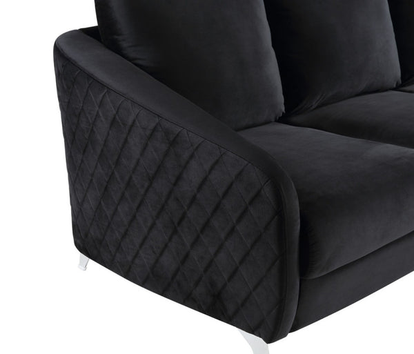 English Elm Livia Velvet Accent Armchair Tufted Diamond Stitching Chrome Legs Glam Seating Black B2749P413385