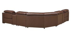 English Elm Leather Match Power Reclining Sectional with Storage Console and Adjustable Headrests Dark Brown B2748S00036