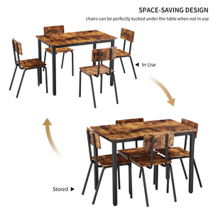 English Elm 5-Piece Modern Dining Set for Small Spaces — 43.3" MDF Top Table with Metal Frame and 4 Chairs, Easy Clean Brown W578133461