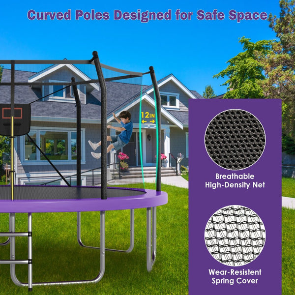 English Elm 16ft Round Outdoor Trampoline Galvanized Steel Frame Basketball Hoop Safety Net Purple N739S000004A