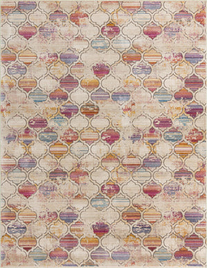 Unique Loom Deepa Static Trellis Machine Made Trellis Rug Multi, Beige/Blue/Orange/Pink 9' 0" x 11' 8"