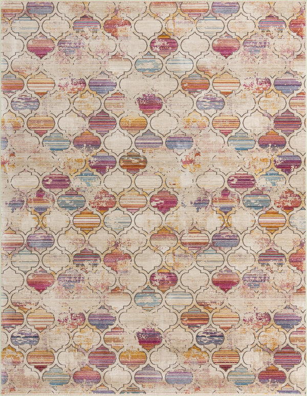 Unique Loom Deepa Static Trellis Machine Made Trellis Rug Multi, Beige/Blue/Orange/Pink 9' 0" x 11' 8"