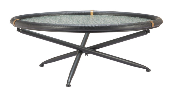 Zuo Modern Aneis Coffee Table – Elegant Black Design With Durable Rippled Glass & Fir Wood For Modern Spaces Black Glass,Fir Wood,Steel 110724-zuo-modern