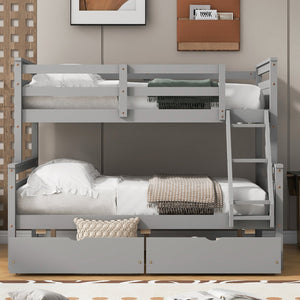 English Elm Twin Twin-over-Full Bunk Bed with Attached Ladder, Built-In Underbed Storage Drawers & Guardrail Safety Designed for Space-Saving Kids' Rooms Gray SM000119AAE-1