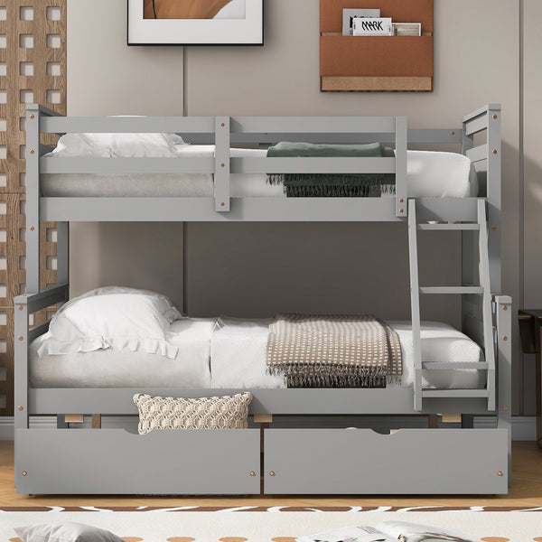 English Elm Twin Twin-over-Full Bunk Bed with Attached Ladder, Built-In Underbed Storage Drawers & Guardrail Safety Designed for Space-Saving Kids' Rooms Gray SM000119AAE-1