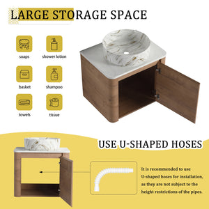 English Elm 24'' Wall-Mounted Bathroom Vanity With Ceramic Vessel Sink, Soft-Close Door & Space-Saving Design W999S00394