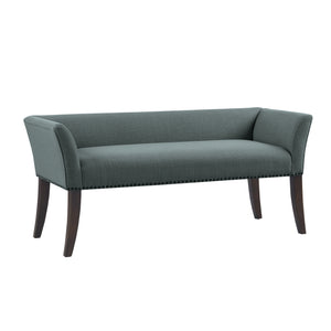 JLA Home Madison Park - 49.5" Welburn Upholstered Bench with Low Back, Nailhead Trim & Wood Legs for Entryway Seating Slate Blue MP105-0827