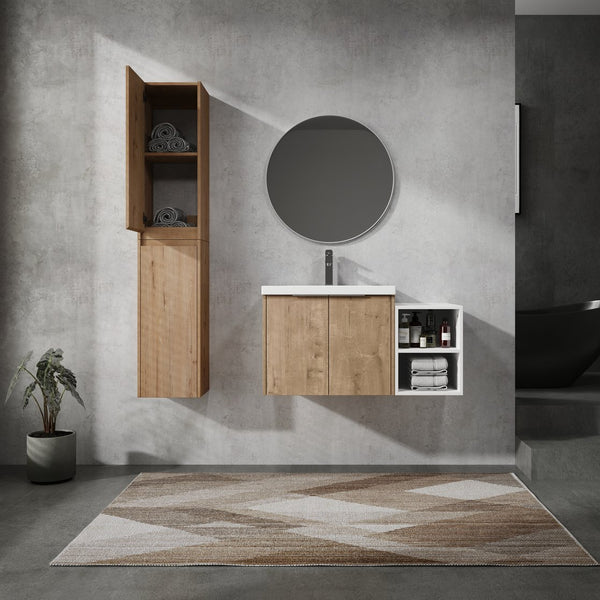 English Elm 36" Wall-Mounted Bathroom Vanity Set With Sink, Side Cabinets, Soft Close Doors & Ample Storage W999S00225