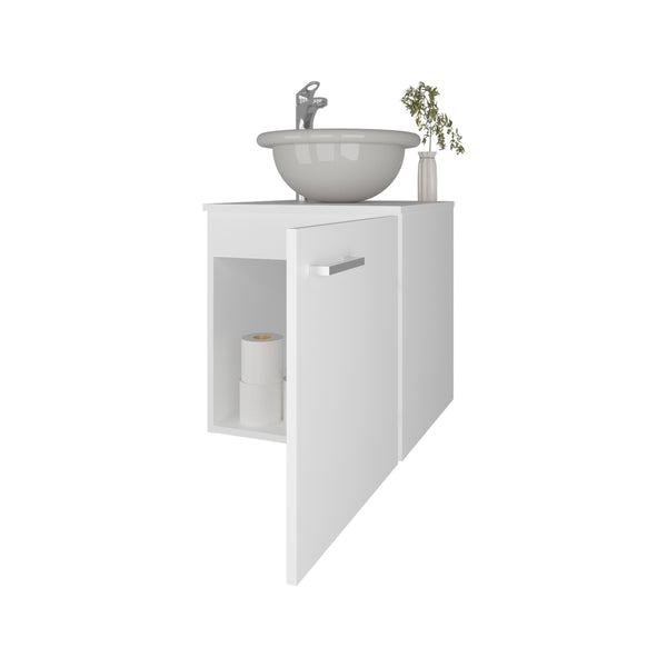 English Elm FM Modern Floating Bathroom Vanity with Integrated Sink and Soft-Close Door for Sleek Storage White 26.4 L x 22.4 W x 11.4 H B128P293879