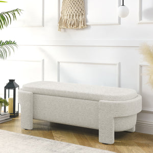 English Elm Linen Upholstered Storage Bench with High-Density Foam Seat, Spacious Hidden Compartment, 51.5" Beige Stripe W487P271463