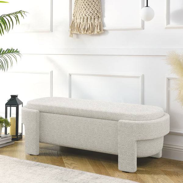 English Elm Linen Upholstered Storage Bench with High-Density Foam Seat, Spacious Hidden Compartment, 51.5" Beige Stripe W487P271463