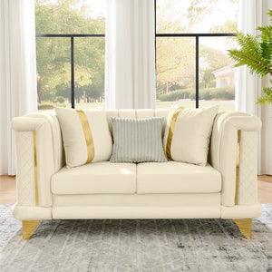 English Elm 69 Inch Italian Velvet Loveseat Tufted Victorian Glam Sofa with Gold Steel Trim W1191S00048