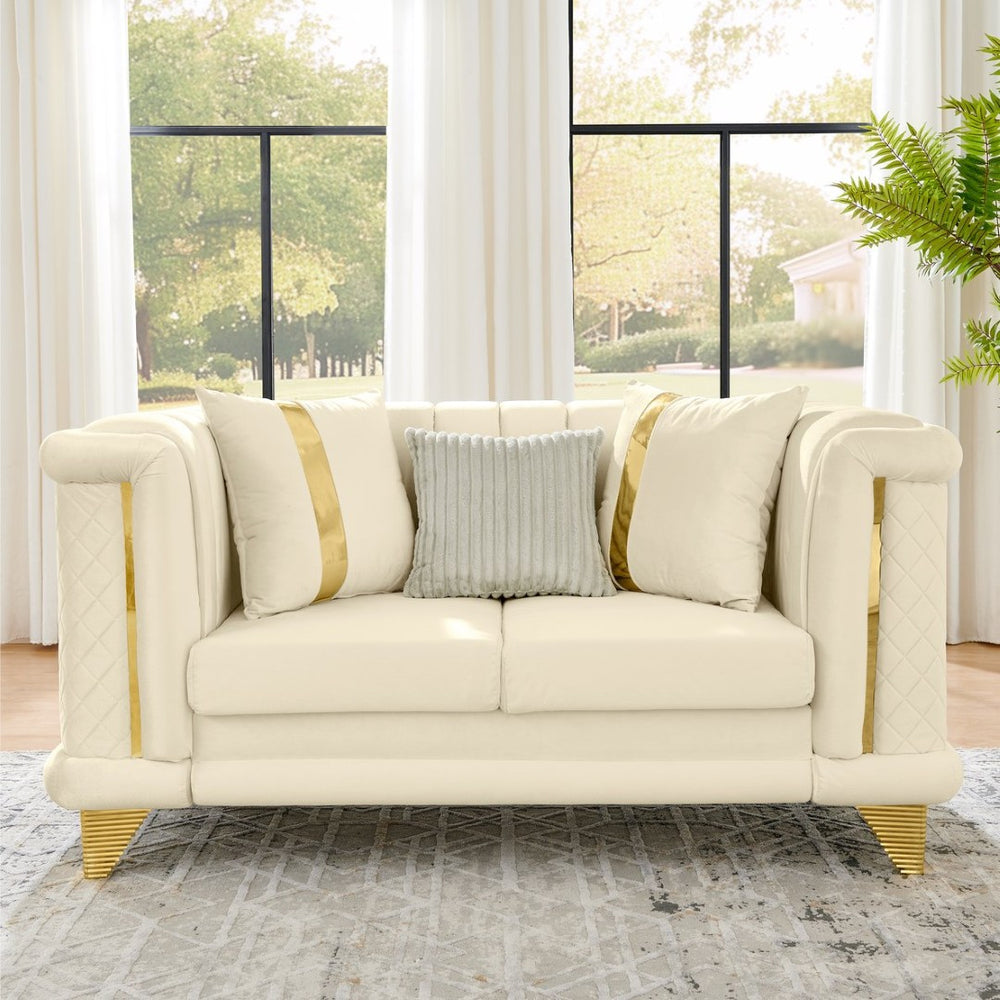 English Elm 69 Inch Velvet Tufted Loveseat with Gold Steel Trim Victorian Glam Sofa for Living Room W1191S00110