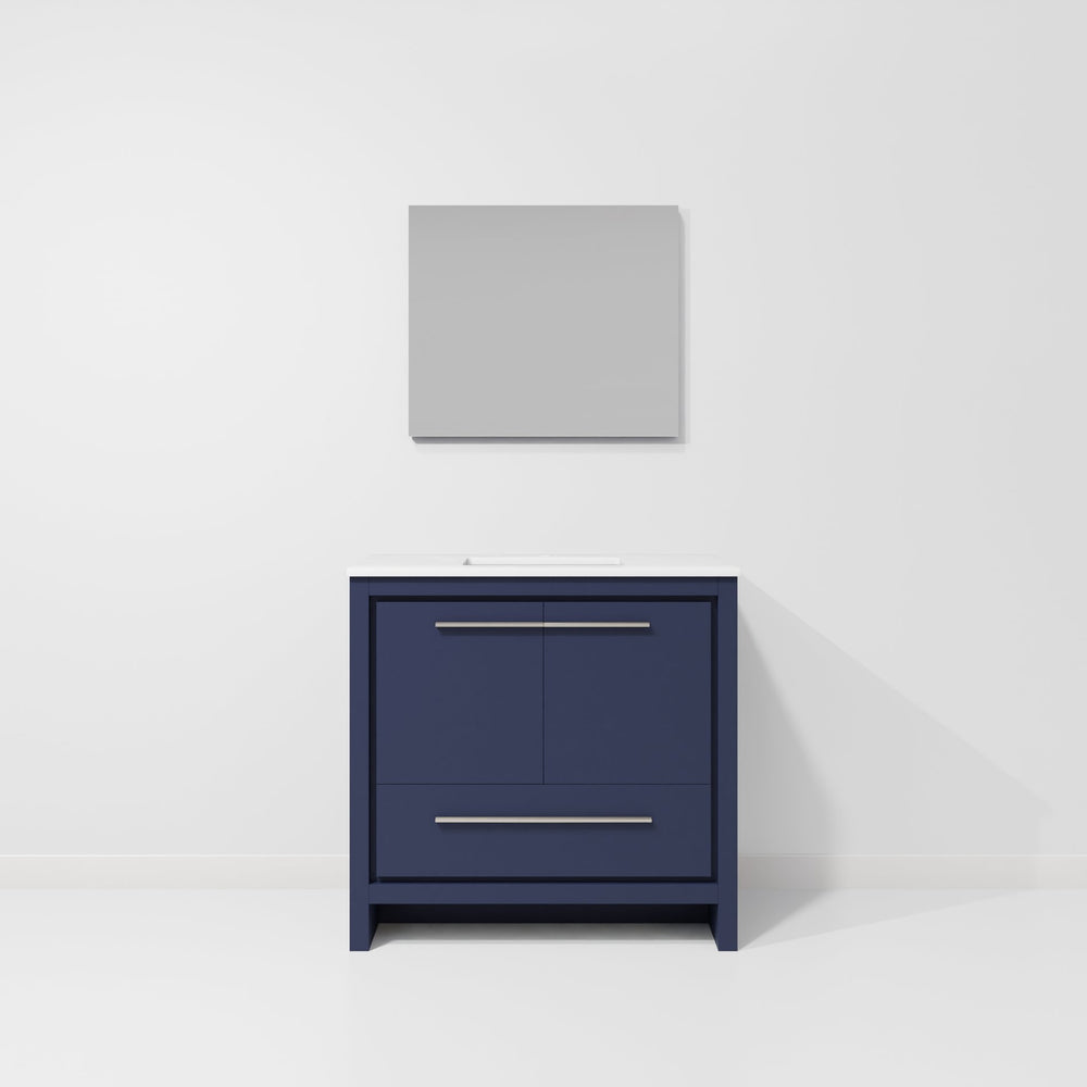 English Elm Navy 36 in. Bath Vanity with Cultured Marble Top, Soft-Close Drawers, Mirror & Ample Storage, Durable Finish B2731S01485