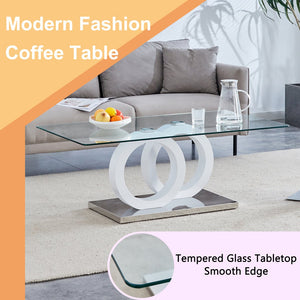 English Elm Contemporary Glass-Top Coffee Table with Circular MDF Base, Clear Glass, Eco-Friendly, 47.2"x25.6"x17.8" W3226P279047