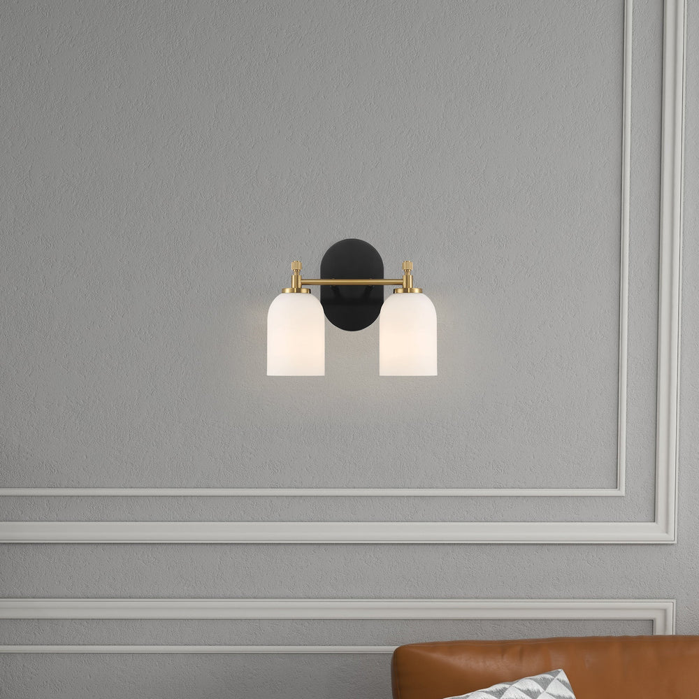 English Elm Ashcroft Furniture - Vortex Traditional Two-Light Vanity Sconce in Black & Gold with White Frosted Glass for Bathrooms B183P231792