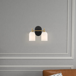English Elm Ashcroft Furniture - Vortex Traditional Two-Light Vanity Sconce in Black & Gold with White Frosted Glass for Bathrooms B183P231792