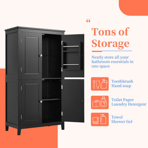 English Elm Elegant Bathroom Floor Storage Cabinet with 4 Doors, Adjustable Shelves, Anti-Tip Design, 28"L x 15"W Black N725P188461B