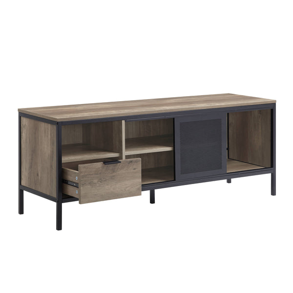 English Elm Nantan Rustic Oak TV Stand with Black Metal Frame, 1 Drawer & 4 Compartments for Up to 50" B2726P278164