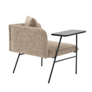 English Elm Leisure Linen Accent Chair with Built-in Side Table Pockets and Lumbar Pillow Modern Khaki W395P453308