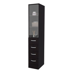 English Elm Wengue Tall Linen Cabinet with Four Drawers and Open Shelves for Bathroom Storage B062P461069