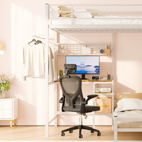 English Elm Bunk Bed Twin Over Twin With L-Shaped Desk, Storage Shelves & Safety Guardrail - Perfect For Teens! W3752P378629