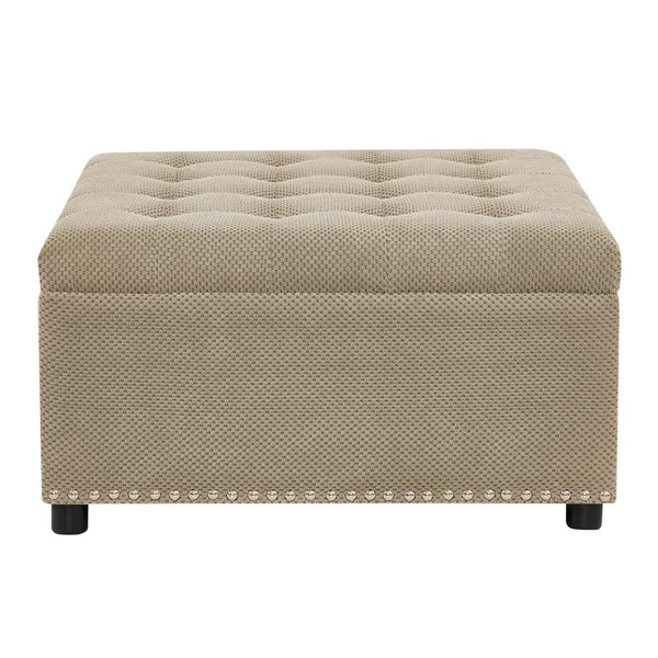 English Elm Storage Ottoman Tufted Nailhead Trim Lift Top Footstool for Living Room or Bedroom Camel W5568P447106
