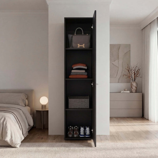 English Elm Wenge Finish Slim Four Shelf Storage Cabinet for Bedroom Hallway or Tight Spaces B062P483762