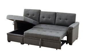 English Elm Jardin Linen Upholstered Sleeper Sectional with Reversible Chaise and Hidden Storage Dark Gray B2749S00172