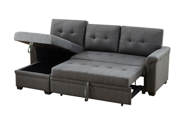English Elm Jardin Linen Upholstered Sleeper Sectional with Reversible Chaise and Hidden Storage Dark Gray B2749S00172