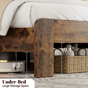 English Elm Queen Metal Platform Bed Dark Brown Storage Headboard with Usb Charging No Box Spring W636P419871