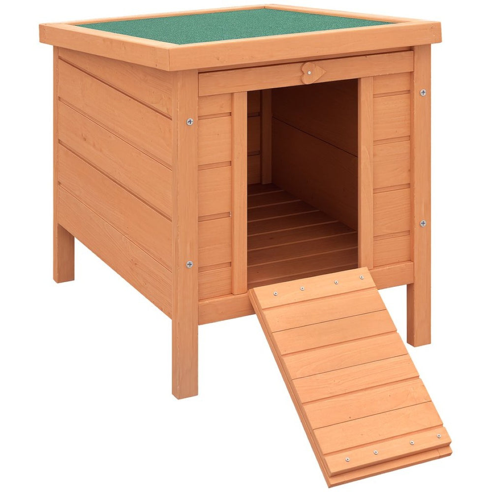 English Elm Wooden Outdoor Pet Hutch with Asphalt Roof Raised Floor and Ramp for Small Animals T3971P383374