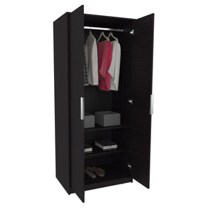 English Elm Wenden Tall Double-Door Armoire with Shelves & Hanging Rod, Slim Freestanding Modern Wardrobe Black B070P337101